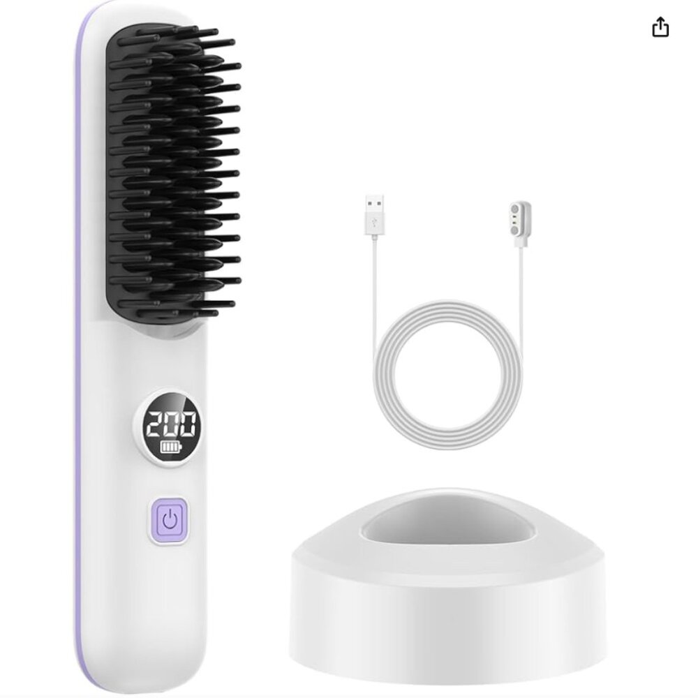 Portable Cordless Hair Straightener Brush for Travel, Built in Battery